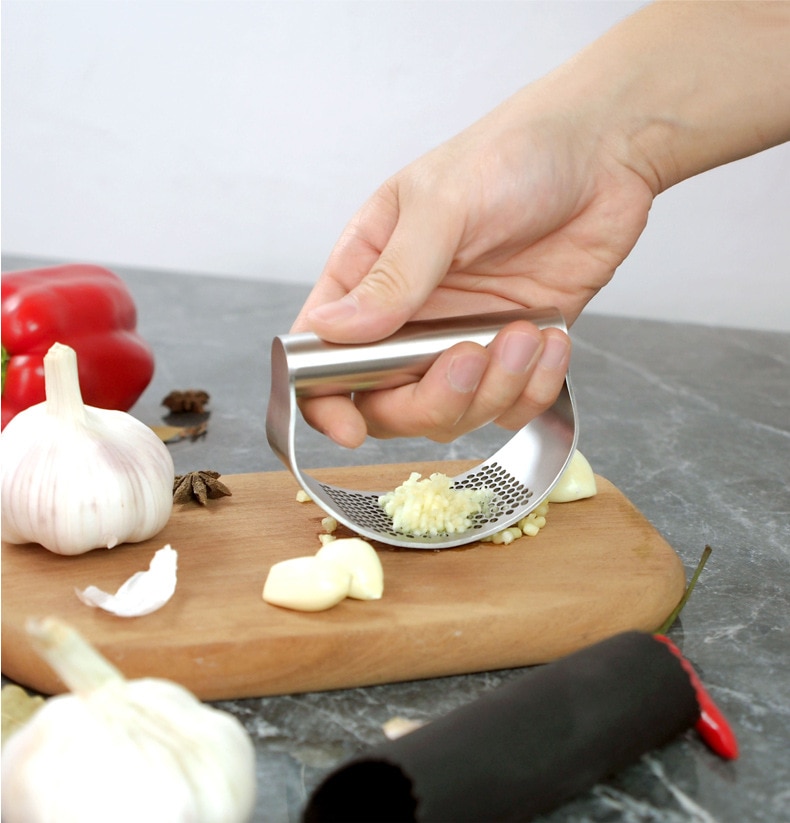 100% Stainless Steel Garlic Press Rocker, Garlic Rocker Crusher Garlic Chopper Mincer Press, Kitchen Garlic Masher