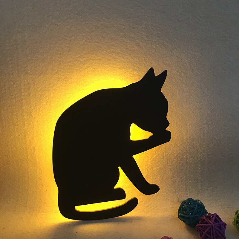 Lanpulux USB Black Cat Wall Lamp Kids Motion Control Sleep Night Light Bedroom Decoration Cartoon Unicorn Dinosaur Dog Boy LED