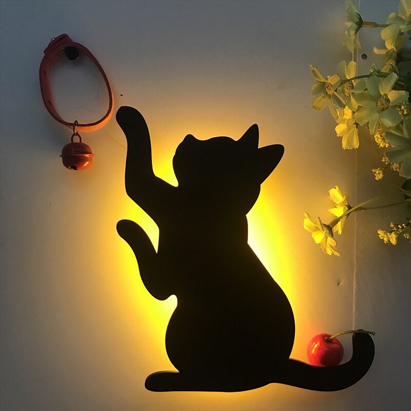 Lanpulux USB Black Cat Wall Lamp Kids Motion Control Sleep Night Light Bedroom Decoration Cartoon Unicorn Dinosaur Dog Boy LED