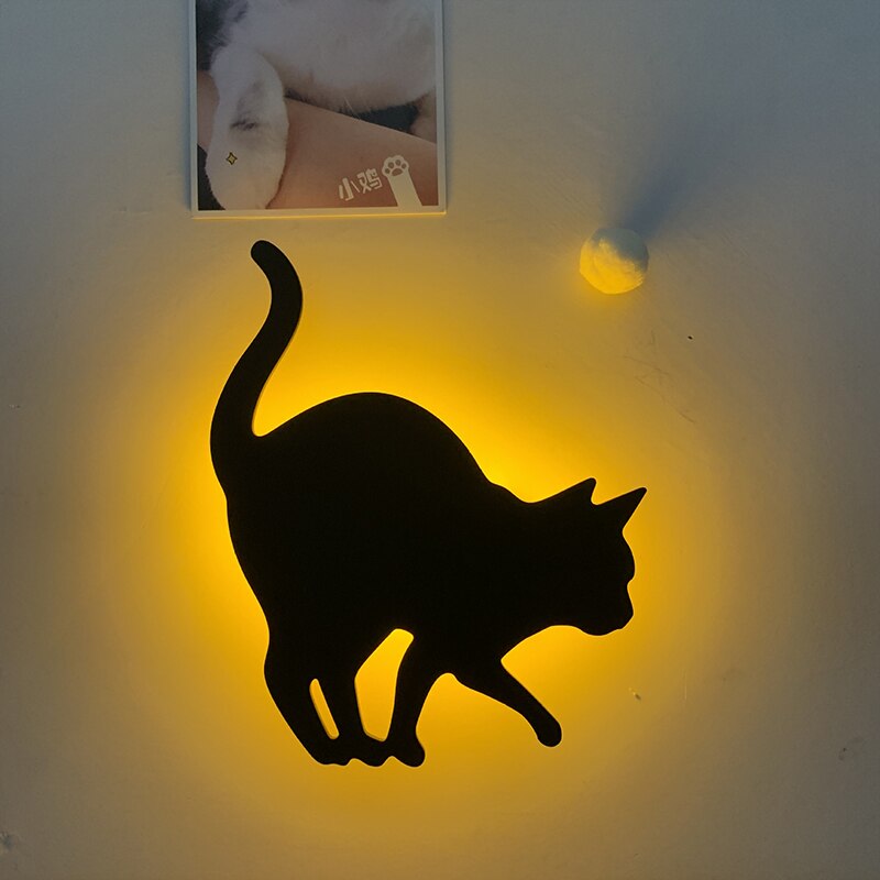 Lanpulux USB Black Cat Wall Lamp Kids Motion Control Sleep Night Light Bedroom Decoration Cartoon Unicorn Dinosaur Dog Boy LED