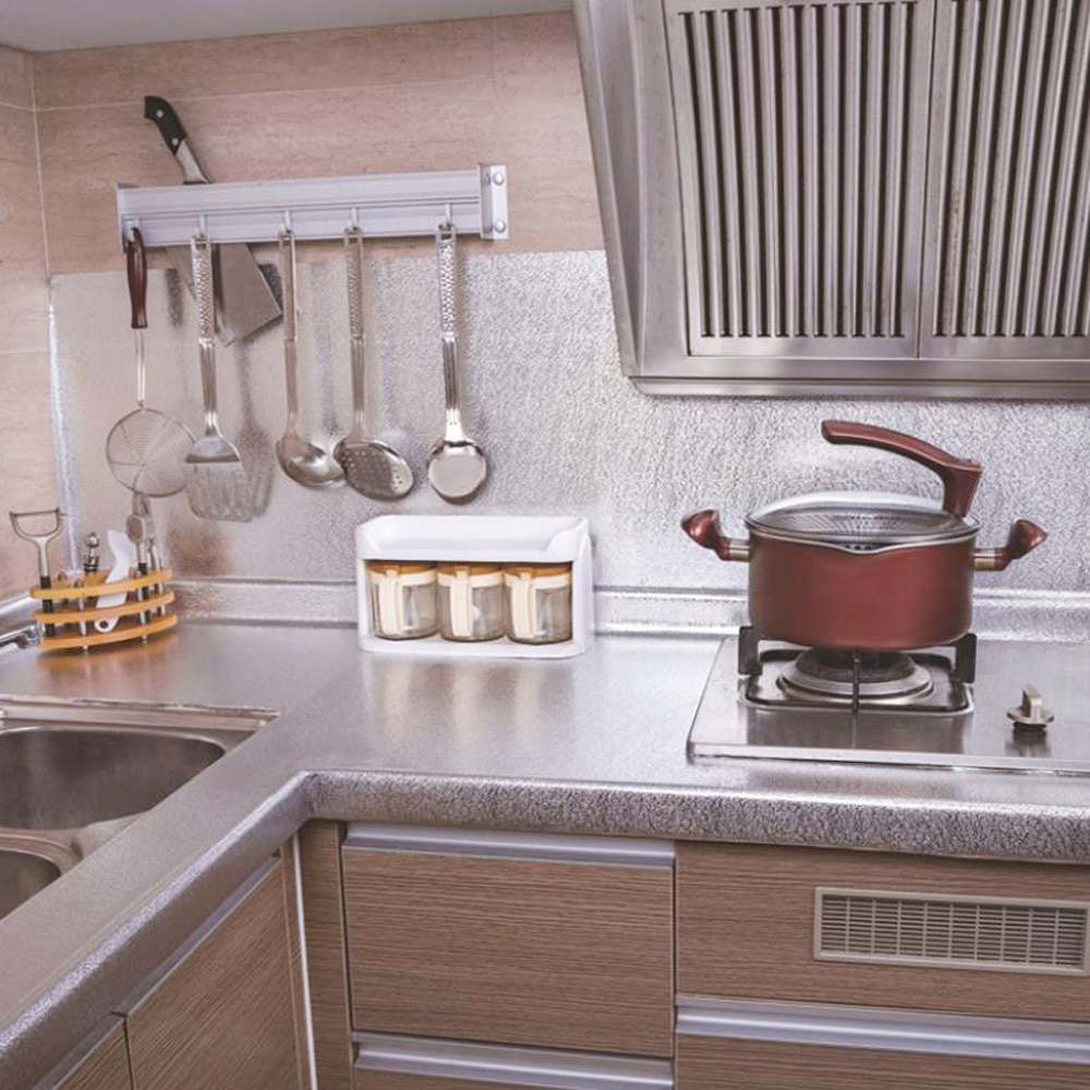 Wide 40/60cm Kitchen Wall Sticker Aluminum Foil Waterproof Removable Self Adhesive Oil Proof Wallpaper Wall Sticker
