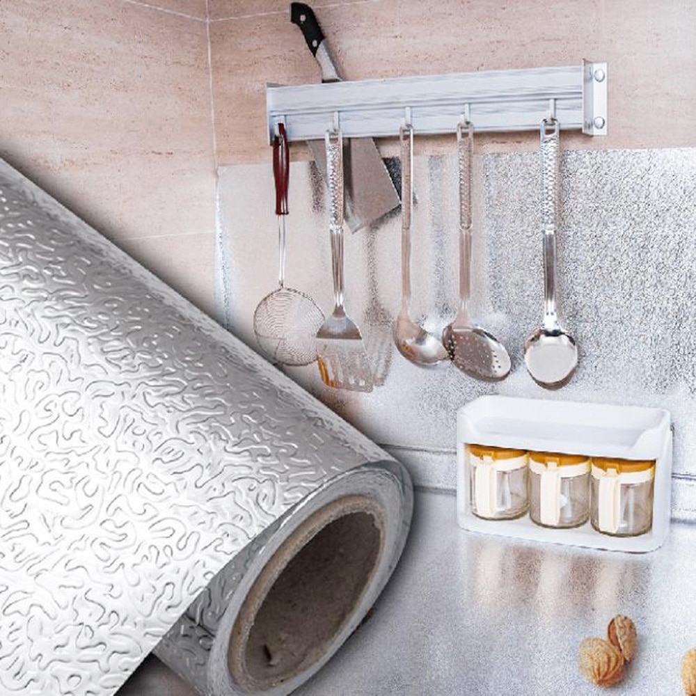 Wide 40/60cm Kitchen Wall Sticker Aluminum Foil Waterproof Removable Self Adhesive Oil Proof Wallpaper Wall Sticker
