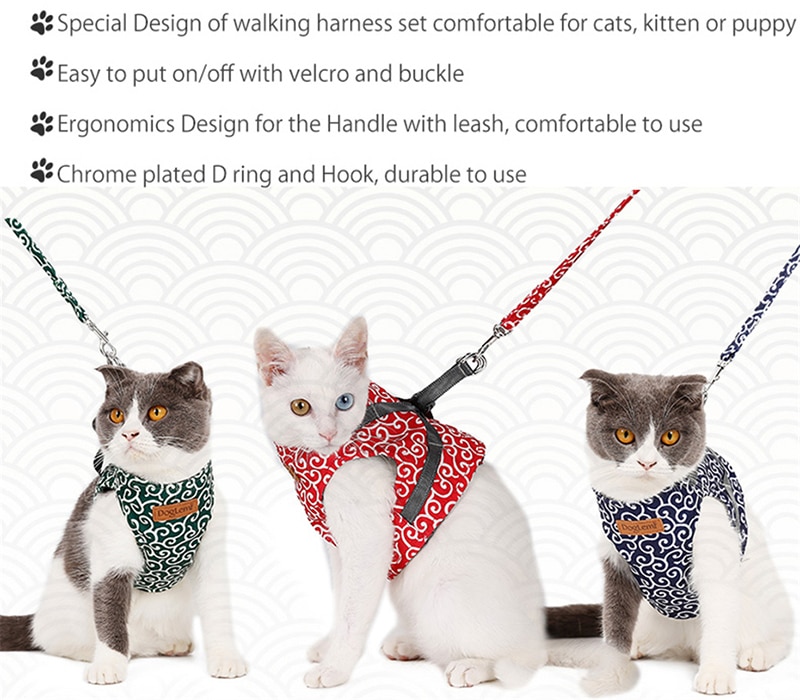 Japanese Style Cat Vest Harness Leash Set Breathable Mesh Vest Collar For Cats Outdoor Kitten Walking Leash Dropshipping