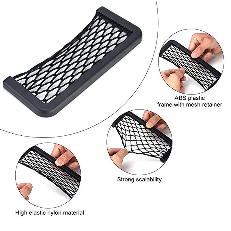 Universal Black Car Net Bag Phone Holder Storage Pocket Organizer Car Mesh Net Holder Pocket for wallet, keys, pens, and MORE