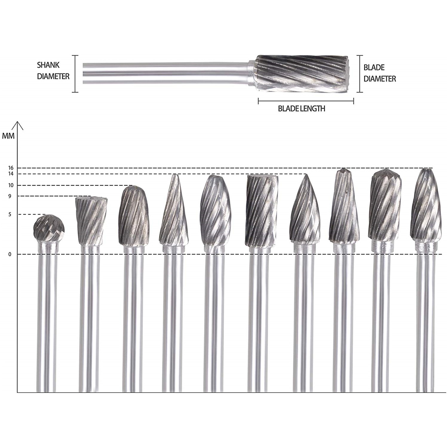 10pcs Single or Double Cut Tungsten Carbide Rotary burr Set Metal Carving Drilling Polishing Bits with 3mm Shank for Die Grinder