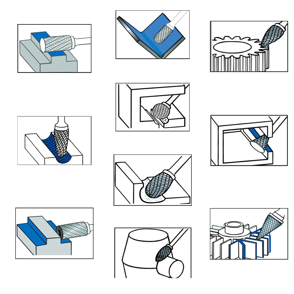10pcs Single or Double Cut Tungsten Carbide Rotary burr Set Metal Carving Drilling Polishing Bits with 3mm Shank for Die Grinder