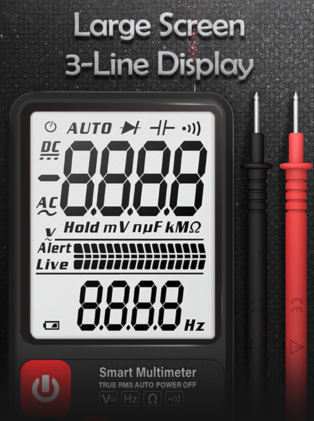 BSIDE ADMS7 Voltage Tester 3.5'' Large LCD Digital Smart Multimeter 3-Line Display TRMS 6000 Counts DMM with Analog Bargraph