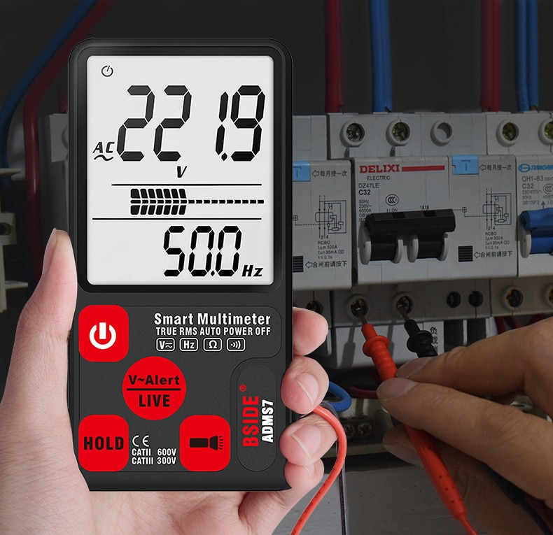 BSIDE ADMS7 Voltage Tester 3.5'' Large LCD Digital Smart Multimeter 3-Line Display TRMS 6000 Counts DMM with Analog Bargraph