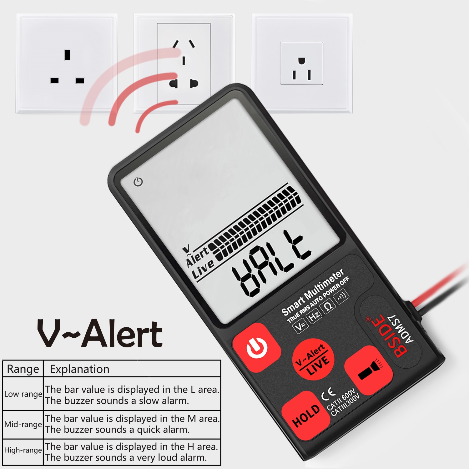 BSIDE ADMS7 Voltage Tester 3.5'' Large LCD Digital Smart Multimeter 3-Line Display TRMS 6000 Counts DMM with Analog Bargraph