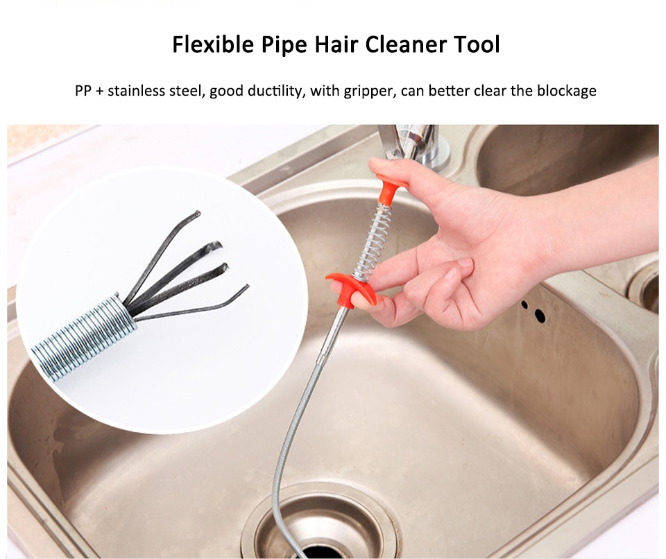 24.4 Inch Spring Pipe Dredging Tools, Drain Snake, Drain Cleaner Sticks Clog Remover Cleaning Tools Household for Kitchen Sink