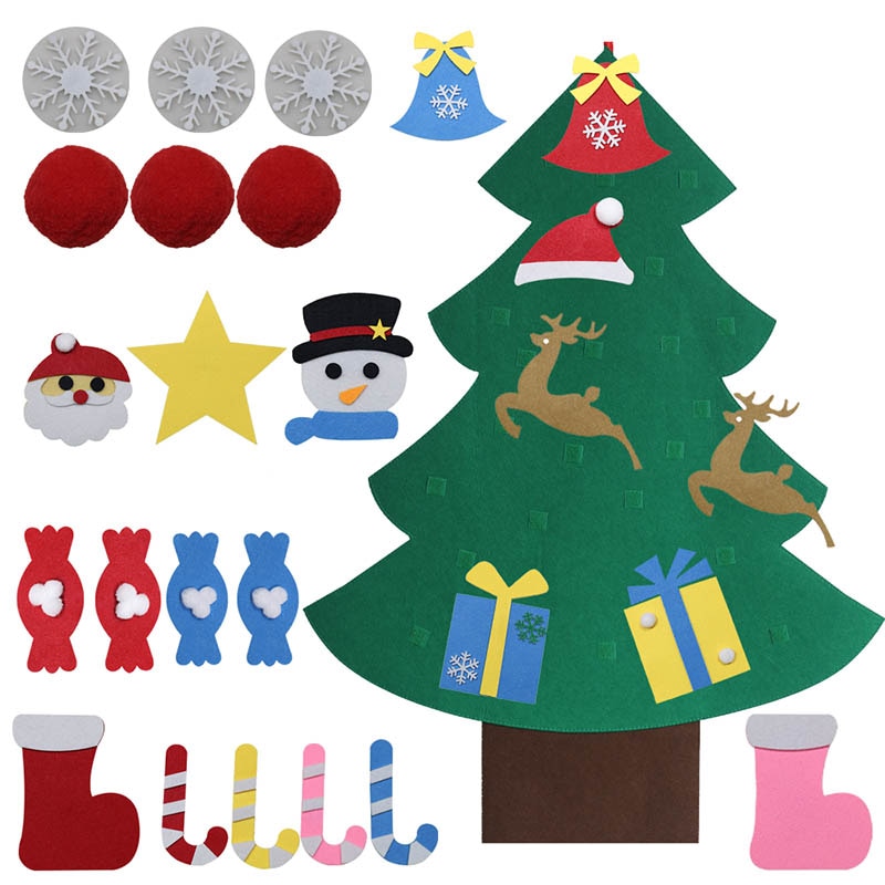 DIY Felt Christmas Tree Artificial Tree Wall Hanging Ornaments Christmas Decoration for New Year Gifts Kids Toys Home