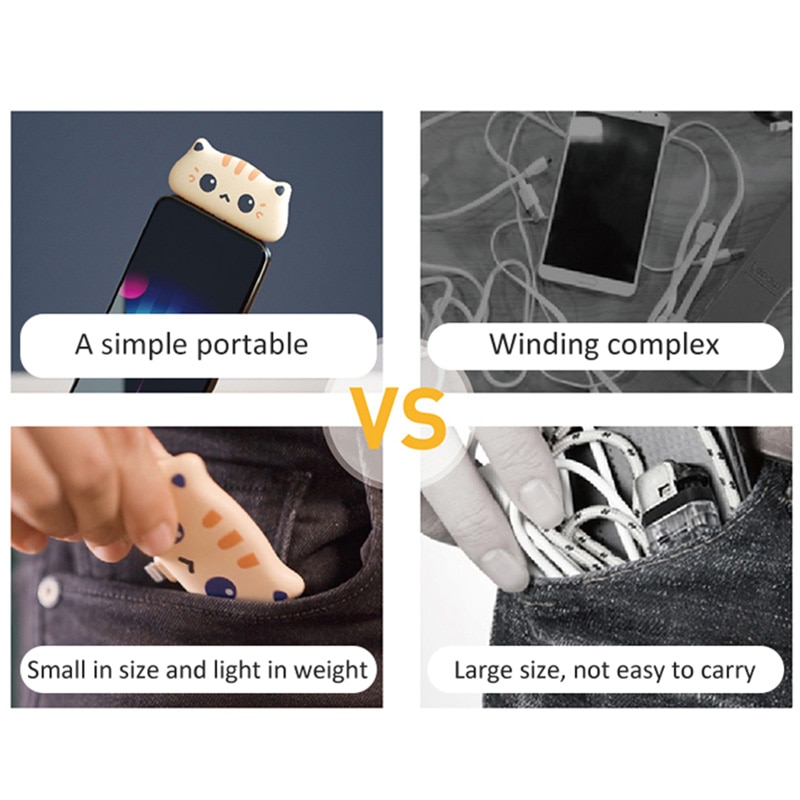 Portable Mini Power Bank Cute Cat Portable Powerbank With LED Night Light Small External Phone Charger Battery Lightweight