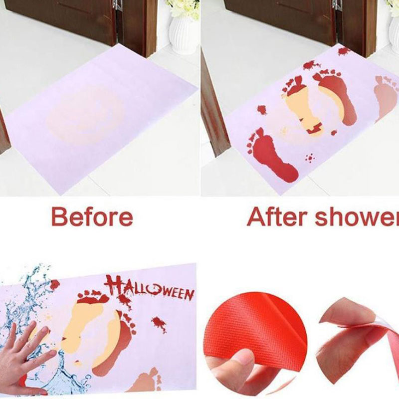Halloween Gifts Blood Bath Mat Color Changing Sheet Turns Red Wet Make You Bleeding Footprints Shower Carpet For Bathroom