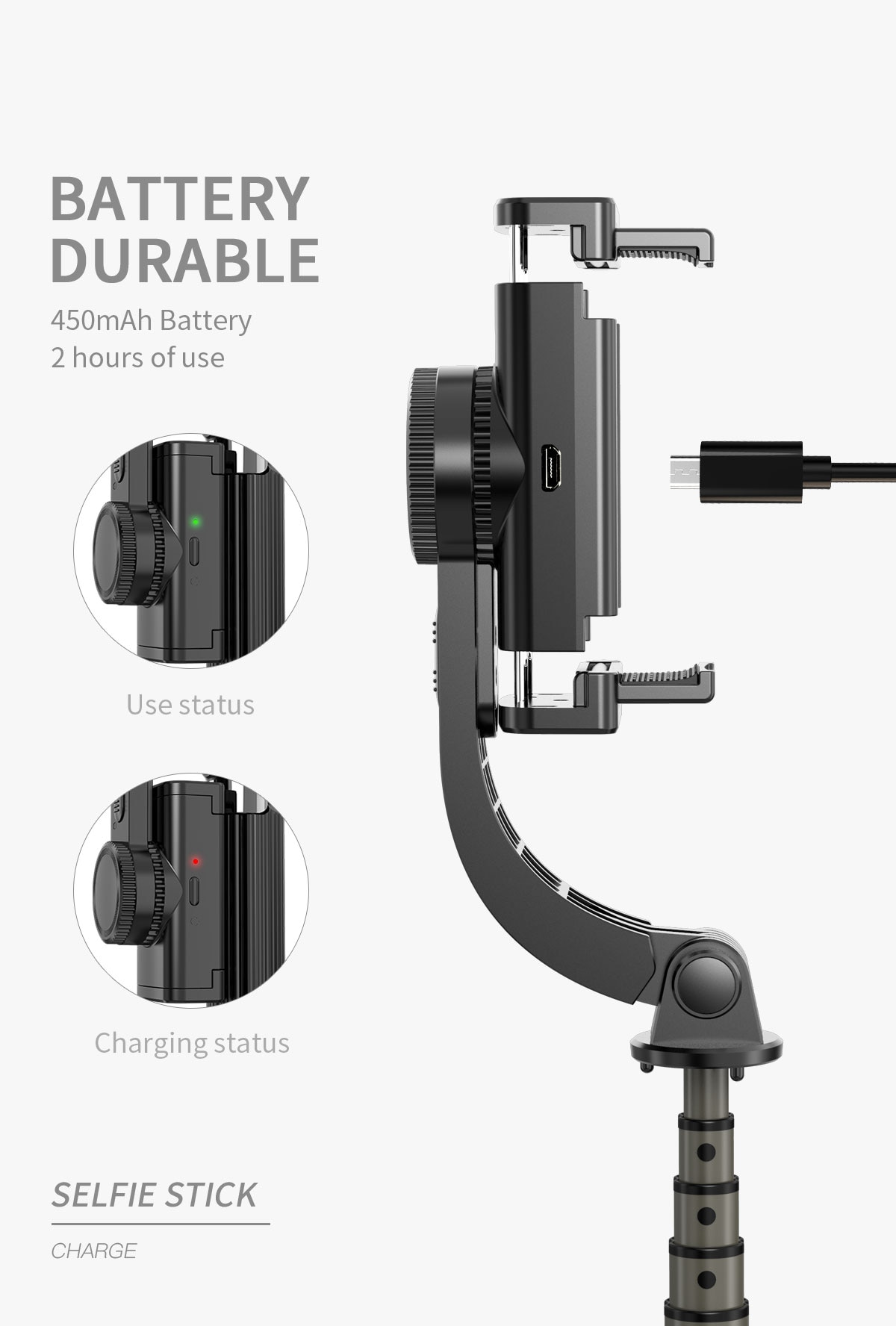 Handheld Gimbal Stabilizer Anti-Shake Selfie Stick Bluetooth Remote Control Tripod 360 Degree Smart Phone Holder For IOS Android