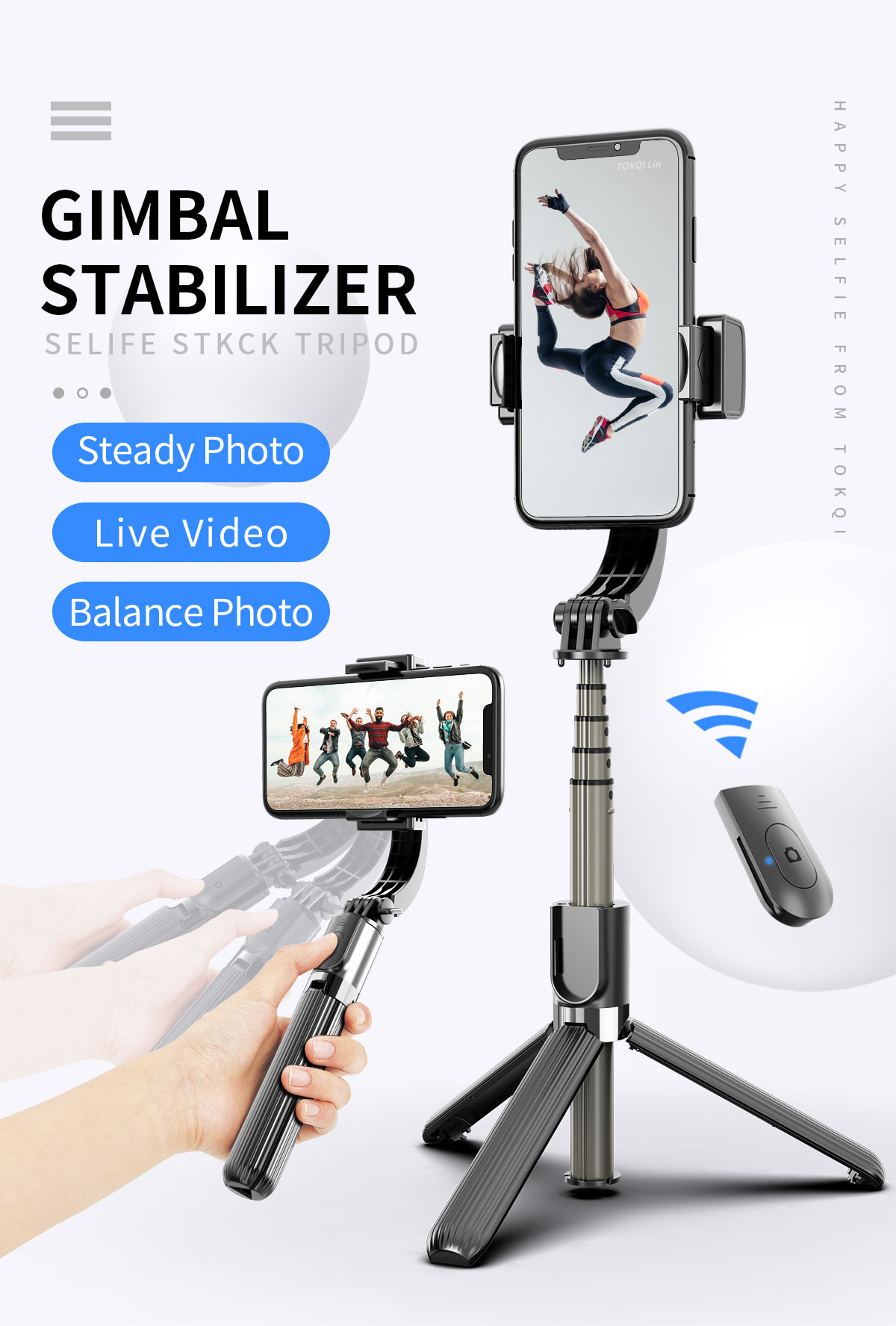 Handheld Gimbal Stabilizer Anti-Shake Selfie Stick Bluetooth Remote Control Tripod 360 Degree Smart Phone Holder For IOS Android