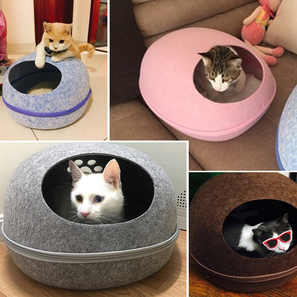 Cat House Nest With Zipper Detachable Cushion Dog Mat Egg Shape Dog Kennel Cat Bed Felt Cloth Cats Cave Sleeping Mat Pet Bed