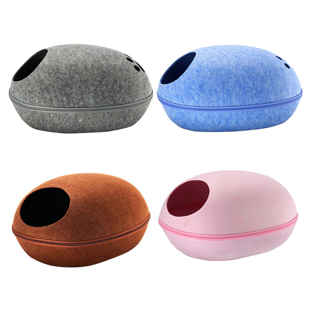 Cat House Nest With Zipper Detachable Cushion Dog Mat Egg Shape Dog Kennel Cat Bed Felt Cloth Cats Cave Sleeping Mat Pet Bed