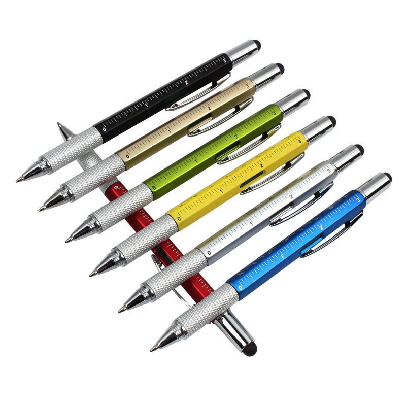7PCS/Set Multifunctional Ballpoint Pen Overvalue Handy Tech Tool Ballpoint Pens Screwdriver Ruler Spirit Level Multifunction
