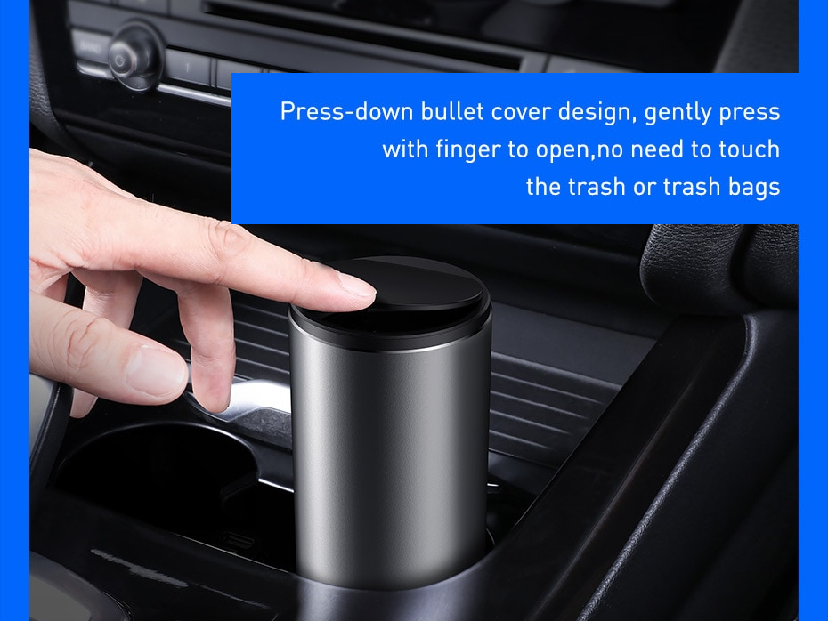 Baseus Car Trash Bin Alloy Garbage Can For Car Dustbin Waste Rubbish Basket Bin Organizer Storage Holder Bag Auto Accessories