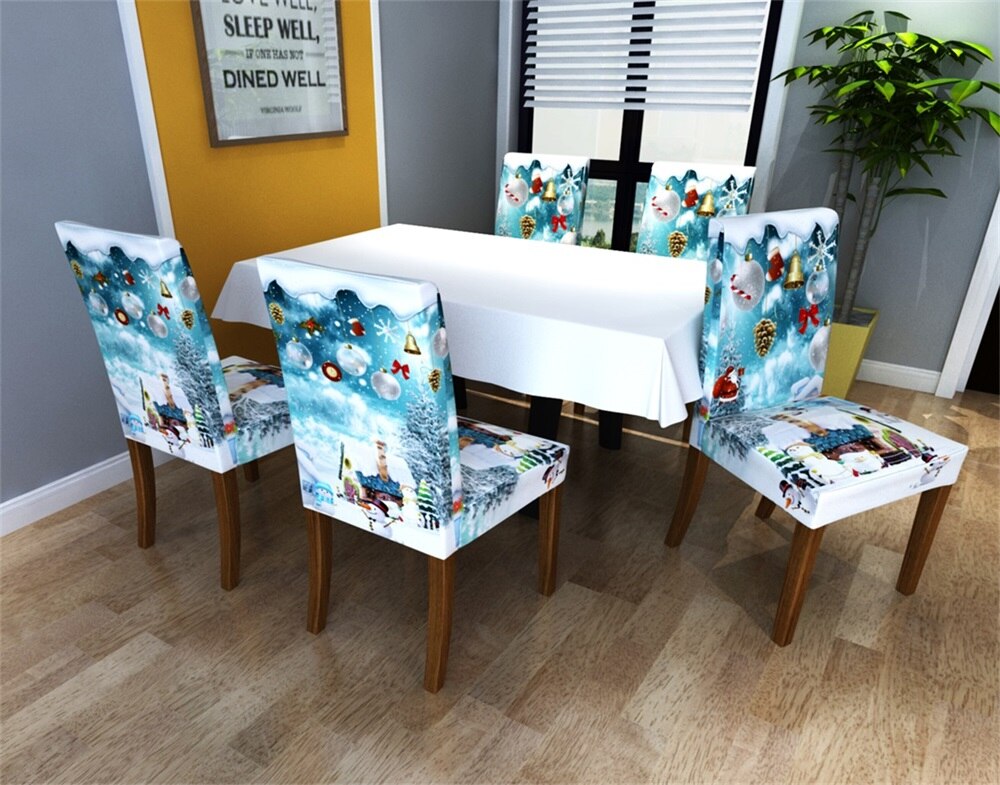 Spandex Printed Chair Cover Elastic Dining Chair Slipcover Seat Protector Stretch Removable Chair Covers Christmas Gifs