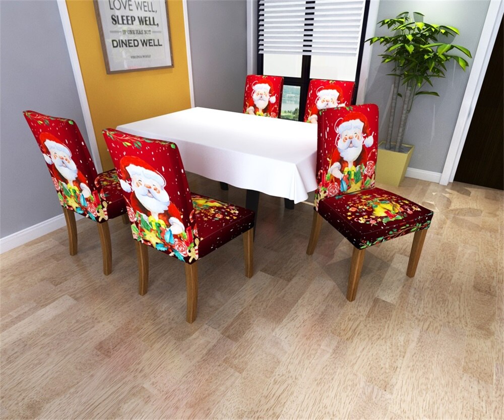 Spandex Printed Chair Cover Elastic Dining Chair Slipcover Seat Protector Stretch Removable Chair Covers Christmas Gifs