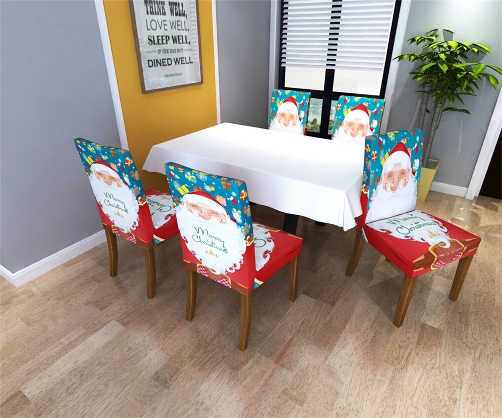 Spandex Printed Chair Cover Elastic Dining Chair Slipcover Seat Protector Stretch Removable Chair Covers Christmas Gifs