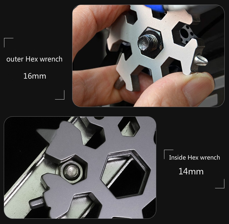 18 in 1 snowflake multi pocket tool keyring key ring spanner hex wrench multifunction multipurpose camp survive outdoor hike
