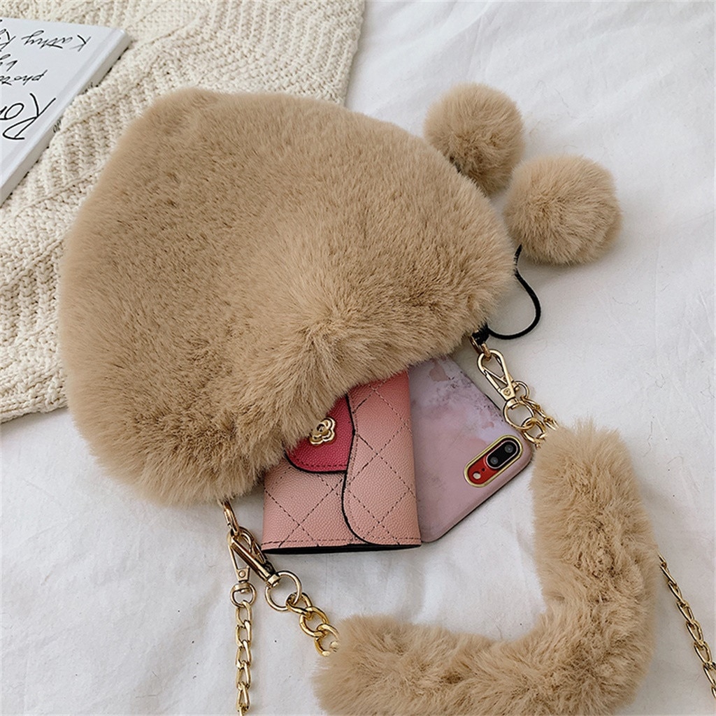 MAIOUMY Fashion Women Handbags New Cute Fluffy Fur Crossbody Bags Female Heart Shaped Ladies Phone Shoulder Bag Purse Handbag