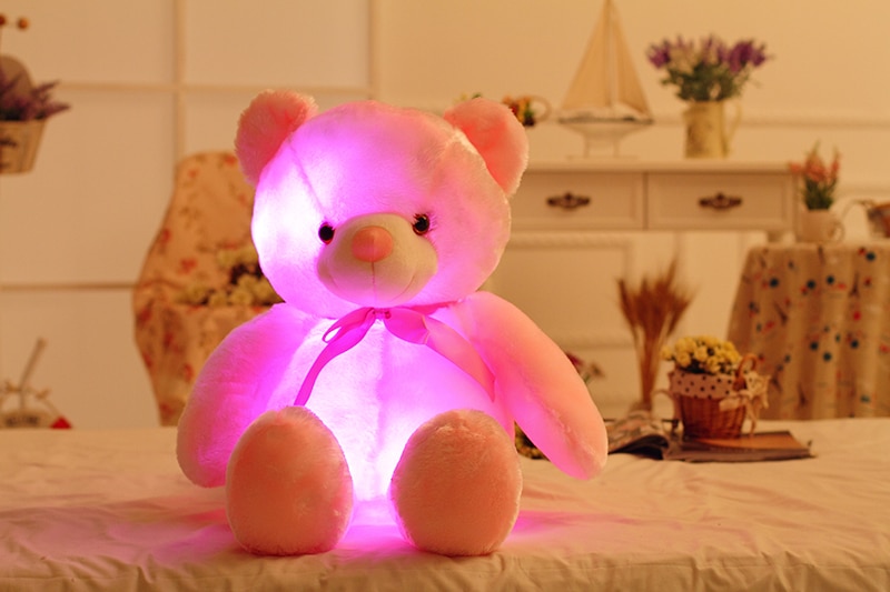 50cm Creative Light Up LED Teddy Bear Stuffed Animals Plush Toy Colorful Glowing Christmas Gift for Kids Pillow