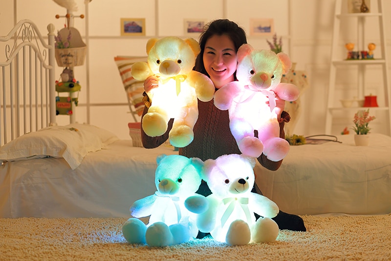 50cm Creative Light Up LED Teddy Bear Stuffed Animals Plush Toy Colorful Glowing Christmas Gift for Kids Pillow