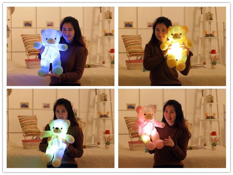 50cm Creative Light Up LED Teddy Bear Stuffed Animals Plush Toy Colorful Glowing Christmas Gift for Kids Pillow