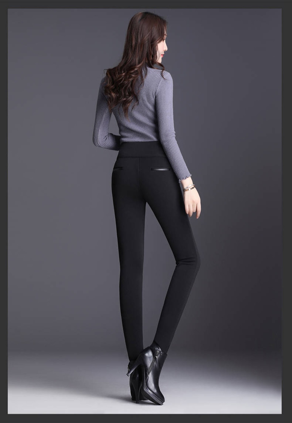 Winter Warm Gold Velvet Thick Trousers High Waist Elastic Pants