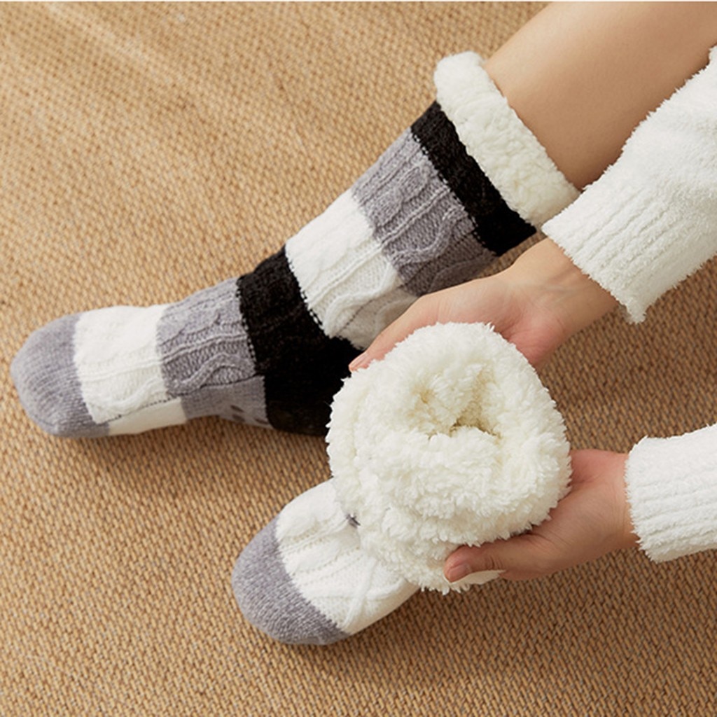 Super Thick Warm Fleece-lined Anti-Slip Slipper Thermal Socks （Buy 2 ...