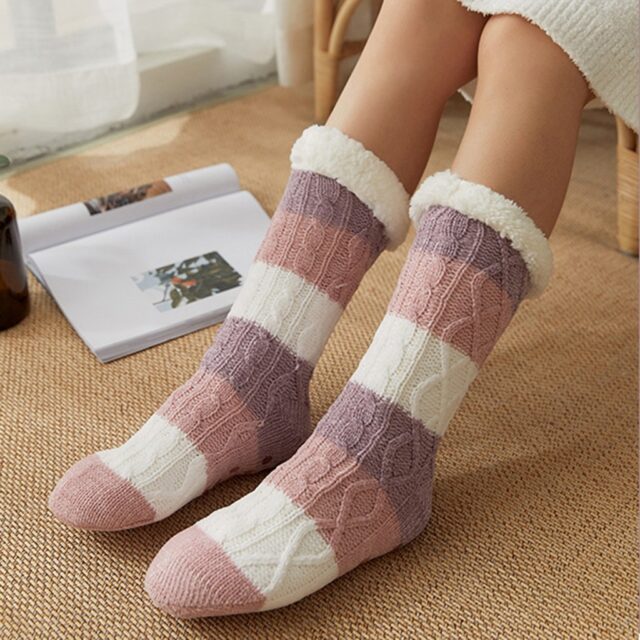 Super Thick Warm Fleece-lined Anti-Slip Slipper Thermal Socks （Buy 2 ...