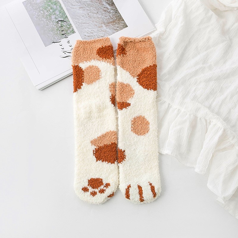 Cute Fleece Cat Claws Thick Warm Sleeping Floor Socks