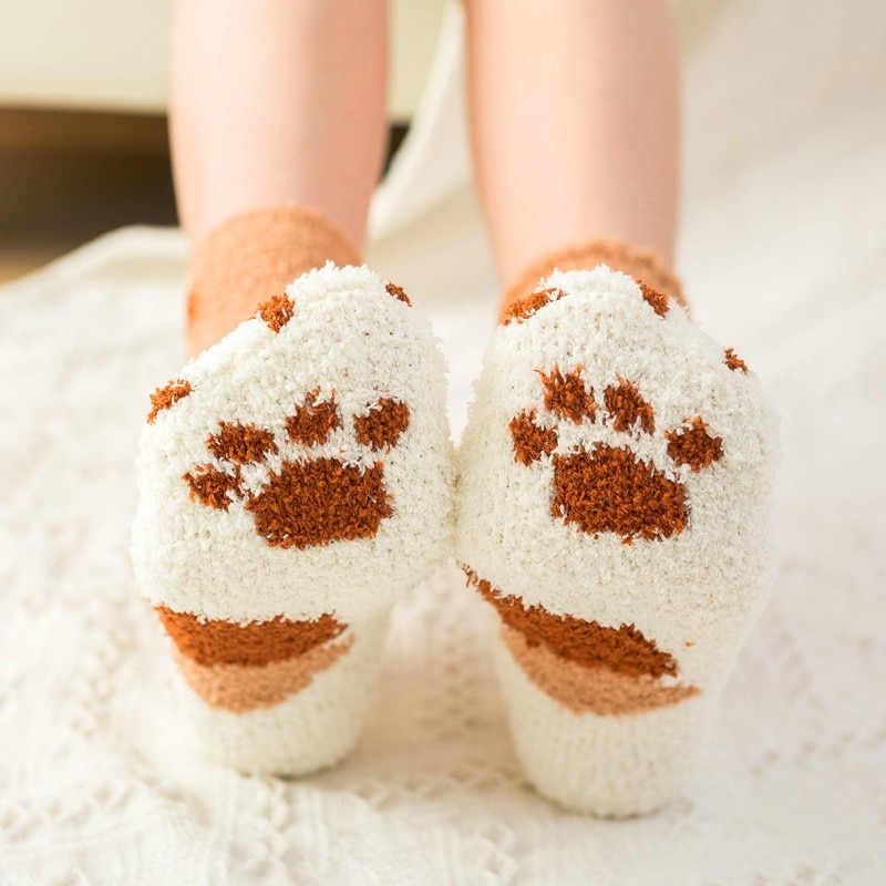 Cute Fleece Cat Claws Thick Warm Sleeping Floor Socks