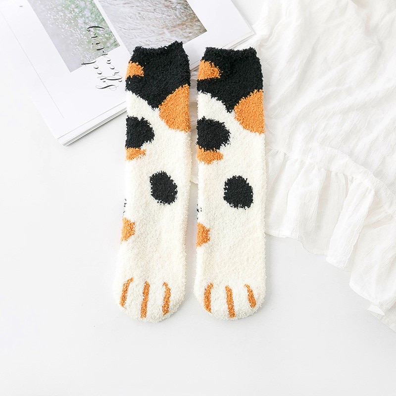 Cute Fleece Cat Claws Thick Warm Sleeping Floor Socks