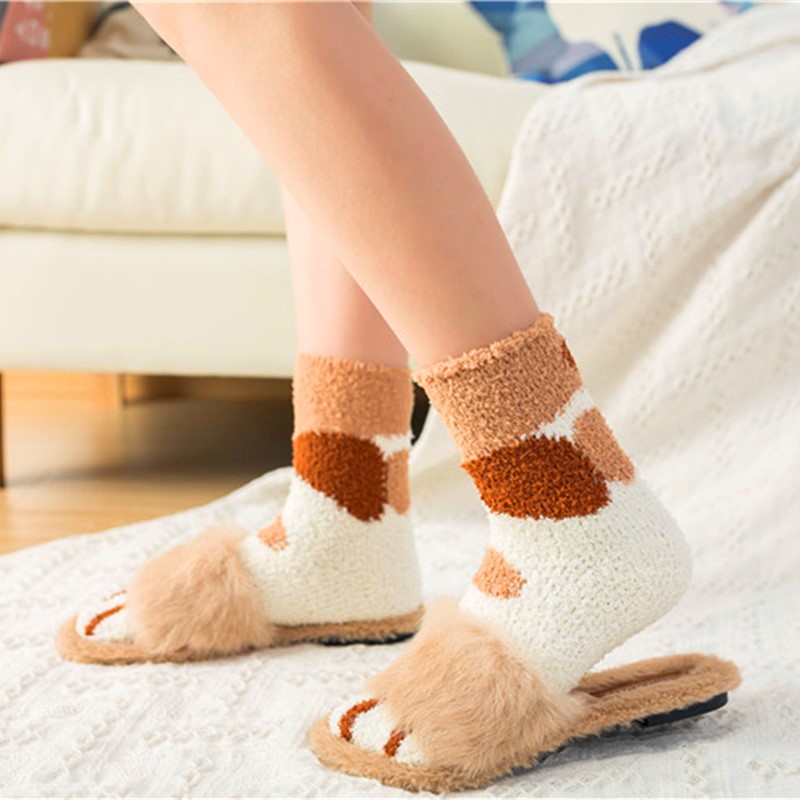 Cute Fleece Cat Claws Thick Warm Sleeping Floor Socks