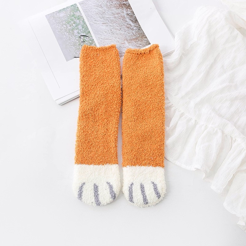 Cute Fleece Cat Claws Thick Warm Sleeping Floor Socks