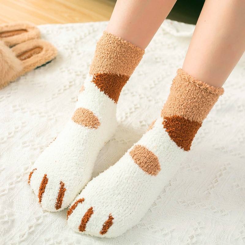 Cute Fleece Cat Claws Thick Warm Sleeping Floor Socks