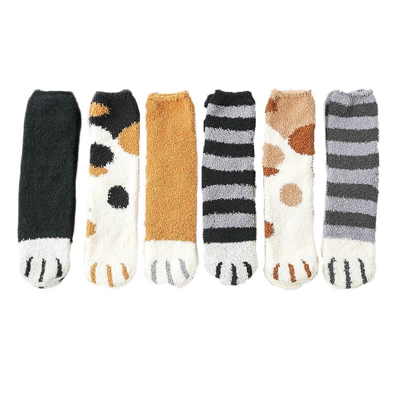 Cute Fleece Cat Claws Thick Warm Sleeping Floor Socks