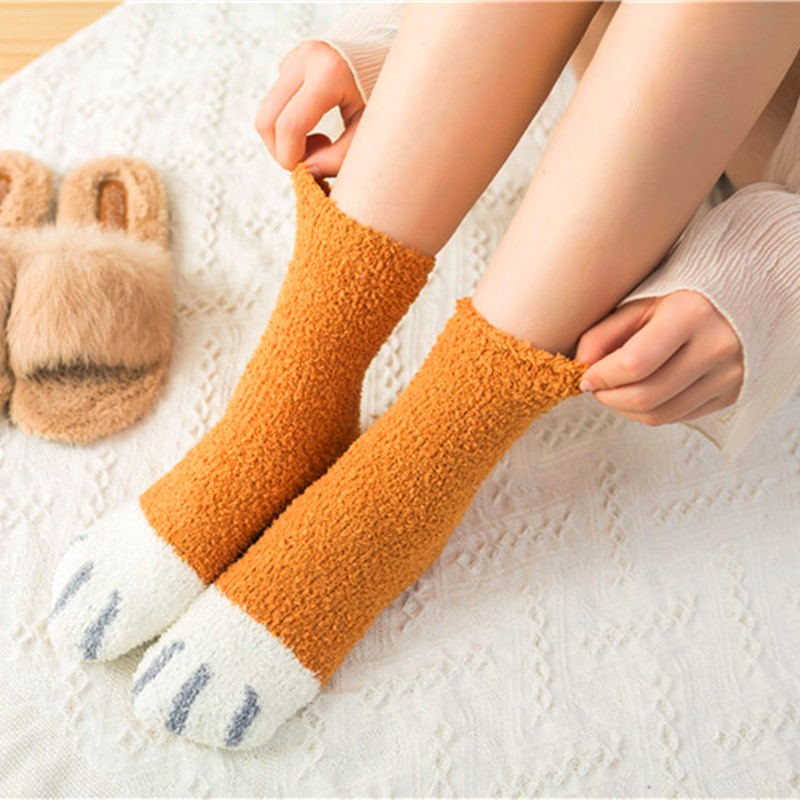 Cute Fleece Cat Claws Thick Warm Sleeping Floor Socks