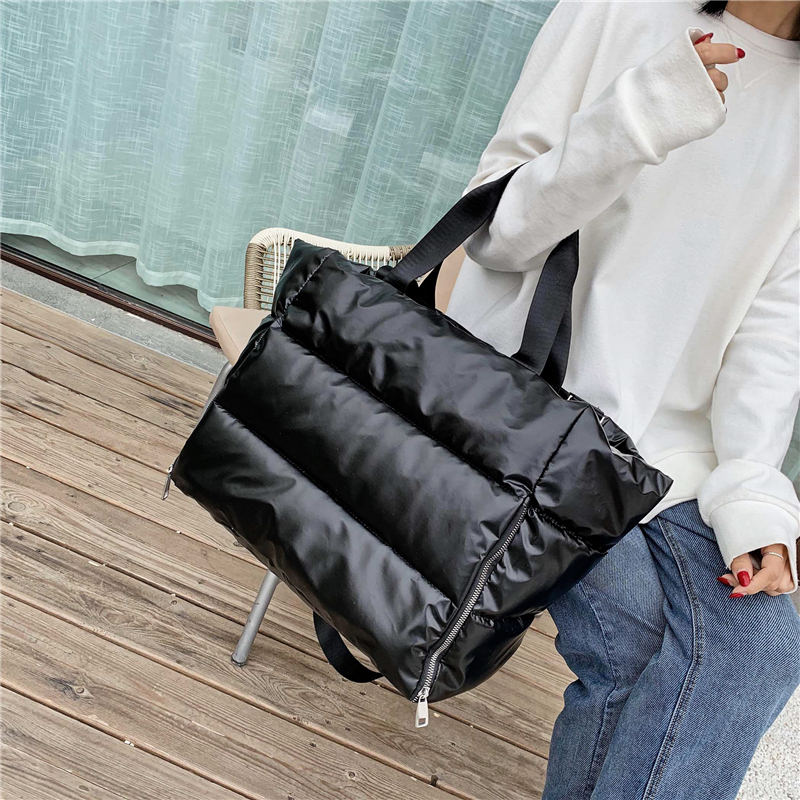 Winter new Large Capacity Shoulder Bag for Women Waterproof Nylon Bags Space Pad Cotton Feather Down Bag Large Bag with Shoulder