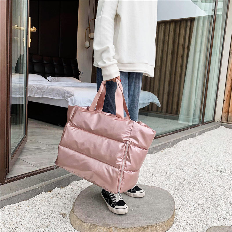 Winter new Large Capacity Shoulder Bag for Women Waterproof Nylon Bags Space Pad Cotton Feather Down Bag Large Bag with Shoulder