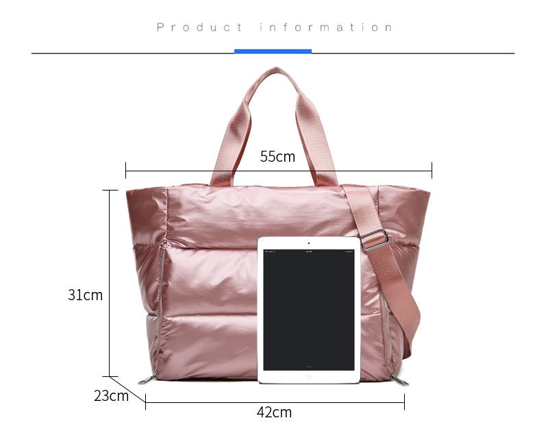 Winter new Large Capacity Shoulder Bag for Women Waterproof Nylon Bags Space Pad Cotton Feather Down Bag Large Bag with Shoulder