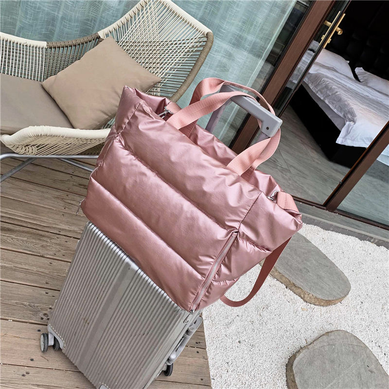 Winter new Large Capacity Shoulder Bag for Women Waterproof Nylon Bags Space Pad Cotton Feather Down Bag Large Bag with Shoulder